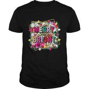 Merry And Bright Christmas Leopard Print Christmas Lights Shirt